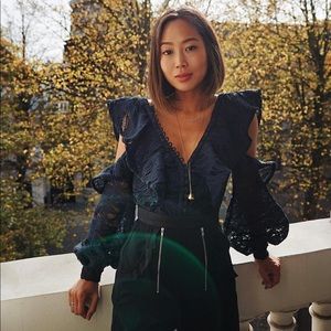 Self-Portrait Camo Lace Frill Top